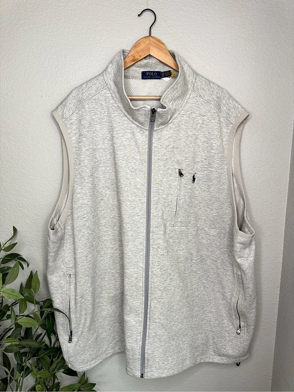Polo Ralph Lauren Double Knit Vest Mens 4XB Gray Big Tall Full Zip Pony